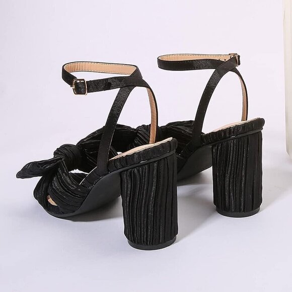 Women's 3.7 black Inches  Block Heeled Sandal Wedding Party Dress Shoes - Picture 5 of 9